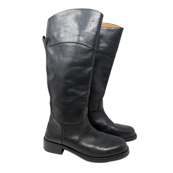 Vintage 90s Cole Haan 9.5 Black Leather Pull On Riding Boots Minimalist Goth - Picture 1 of 6